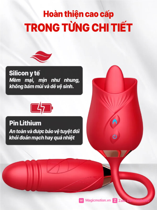 Sextoy hoa hồng 2 đầu rung thụt liếm Rose Licking