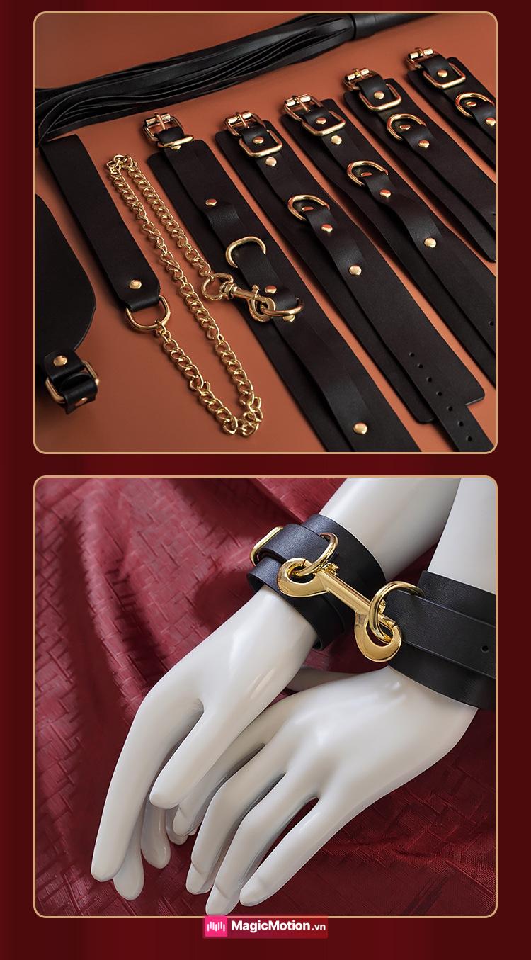 Bộ đồ chơi BDSM đỏ rượu còng tay dây xích