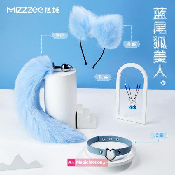 Combo hồ ly xanh: butt plug đuôi cáo, bờm tai, vòng cổ, kẹp ti