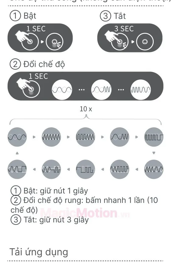 Cách bật, tắt và đổi 10 chế độ rung bóng kegel Crystal
