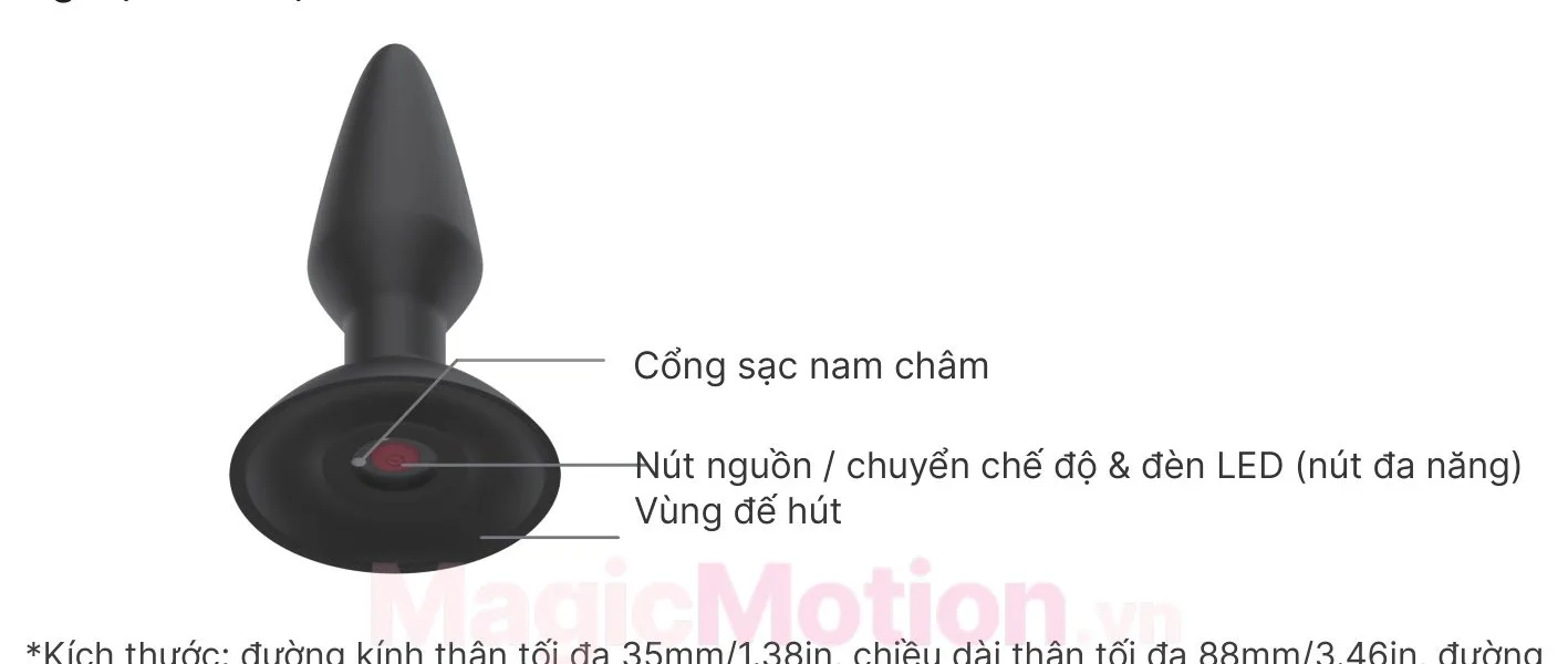 Cấu tạo butt plug Equinox: nút đa năng, cổng sạc nam châm, đế hút