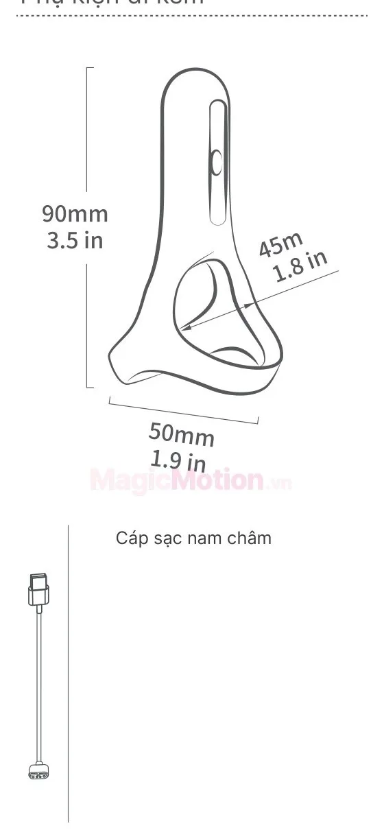Phụ kiện đi kèm và kích thước nhẫn rung Magic Rise